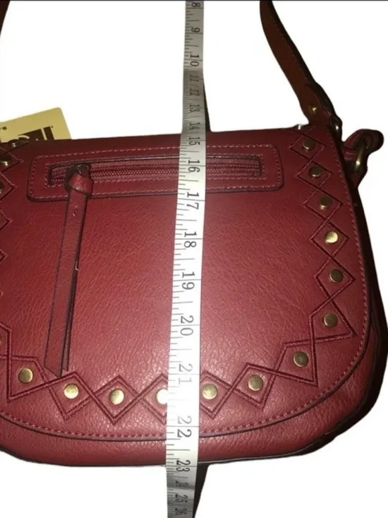 Red Leather Crossbody Bag with Stud Accents - Picture 7 of 8
